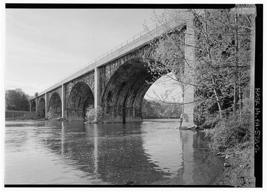 Perspective view of south face, looking NNW from east bank of Juniata River. - Pennsylvania Railroad, Mount Union Bridge, Spanning Juniata River