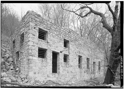 Perspective View of South Side and West End of Engine Repair House, Harbison-Walker Quarry