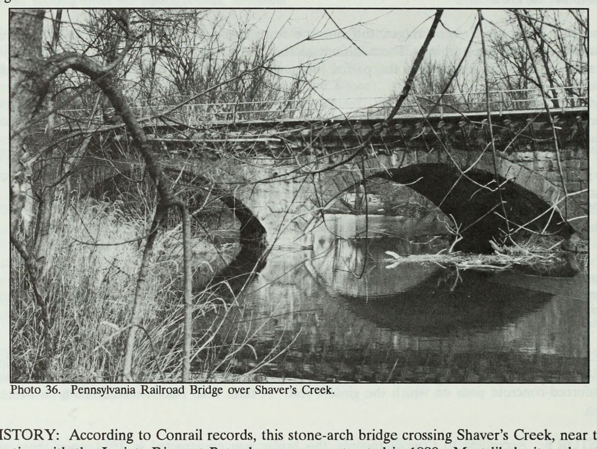 The Pennsylvania Railroad’s stone arch bridge over Shavers Creek at Petersburg.