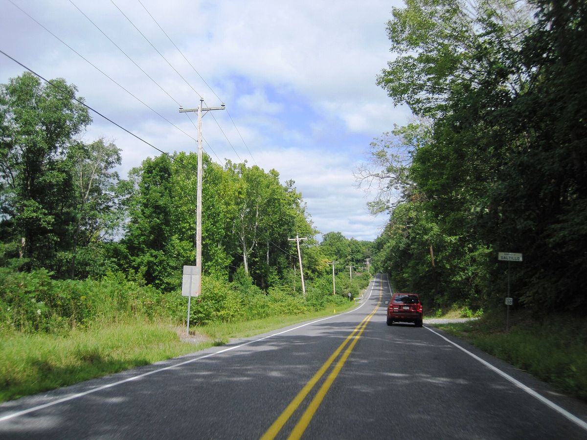 northbound Hudson Street / Oak Street entering Saltillo from Clay Township, Huntingdon County, Pennsylvania. Photo taken looking northwest between Stone Quarry Road and State Game Road.